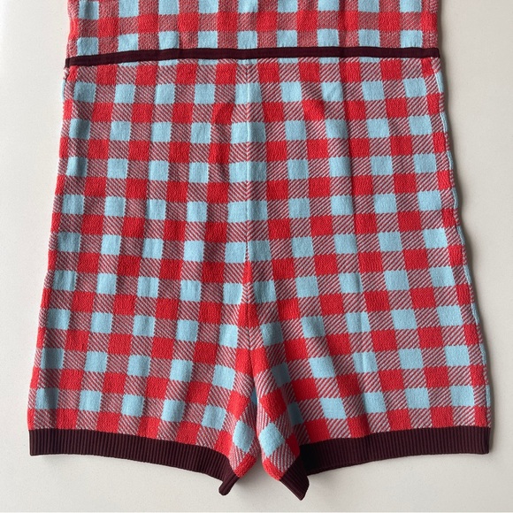 Staud Plaid Knit Shorts Romper Playsuit Medium - Picture 7 of 8